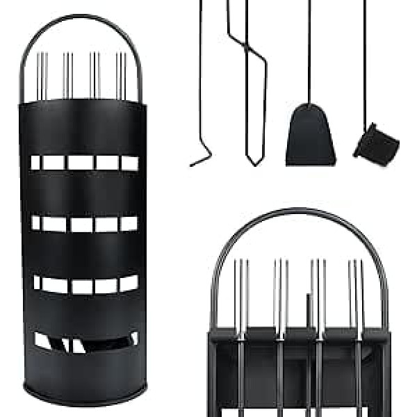 Stainless Steel Fireplace Utensils 5-Piece Modern Oven Cutlery Set with Metal Handle Fireplace Cutlery Including Poker Ash Shovel Fireplace Brush Tongs and Stand Fireplace Set for Stove