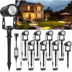 Garden Lighting with Power, 26 m 8-in-1 3000 K Warm White 24 V LED Garden Lights for Outdoors, IP67 Waterproof Garden Spotlight, Outdoor Lighting for Outdoors, Garden, Yard, Trees
