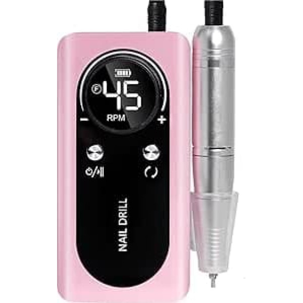 Wiederaufladbare Nagelbohrmaschine mit LCD-Display, geräuscharm, professioneller Nagellackschleifer, Nagelzubehör-Set(Pink)