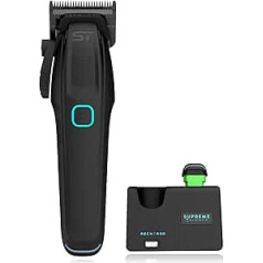 Supreme Trimmer Recharge Clipper - Professional Hair Clipper with 2 Removable Batteries, Brushless Motor, Smart Charge Stand, USB-C Charge & DLC Blades Barbers, STC779, Black
