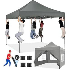 COBIZI Folding Gazebo 3 x 3 Waterproof Stable Winterproof 2.0, Outdoor Foldable Garden Gazebo UV Protection 50+ 3 Height Adjustable, Party Tent with 4 Side Panels and 4 Sandbags, Grey