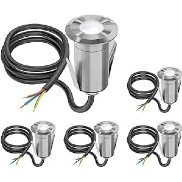 ledscom.de GLOX LED Recessed Floor Light for Outdoor Use, IP67, Aluminium, Round, 35 mm Diameter, White, Matt Pack of 5