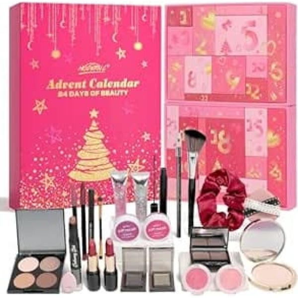 Beauty Advent Calendar, 24-Piece Christmas Makeup Gift Set, Makeup Tools, Countdown Calendar, Gift Boxes, Lipstick, Eyeshadow, Cosmetic Set for Women, Girls, Teens, Moms