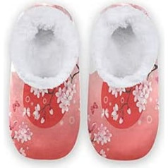 Mnsruu Japanese Cherry Tree Sun House Fleece Comfortable Bedroom Shoes Non Slip Women Size 6-8
