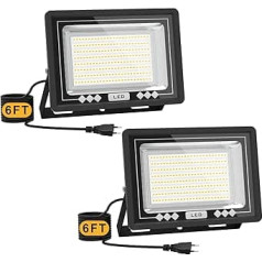 100 W LED Outdoor Spotlight, Pack of 2, 18000LM Graphene Super Bright Outdoor Spotlight IP66 Waterproof Floodlight 6500 K Cool White LED Floodlight for Garden, Garage, Sports Field, Patios