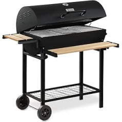 BBQ-Toro Charcoal Grill Trolley with Lid | Diameter 80 x (L) 42 cm | Premium Charcoal Grill Trolley Mobile Includes Thermometer, Warming Rack, Wooden Shelves | Smoker, Charcoal Grill, Barbecue Grill,
