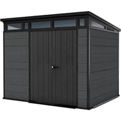 Keter Cortina 9 x 7 Tool Shed with Floor, Weatherproof and UV-Resistant, Double Walled with Steel Frame, Pent Roof and Ventilation, 279 x 218 cm, Grey