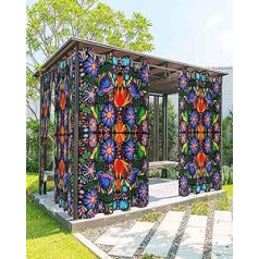 Outdoor Curtain for Patio Waterproof Colorful Mexico Style Abstract Flower Leaves Bird Window Curtains Outdoor Curtains for Living Room/Pergola/Garden/Balcony, 54 x 95 x 0.8 Inch