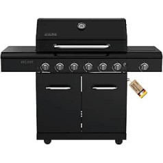 Nexgrill Deluxe 6+1 Burner Gas Grill Matt Black - Grill Gas with Side Hob, Porcelain-Coated Cast Iron Grates, Stainless Steel Burners, Ideal for Garden Parties & Outdoor BBQ