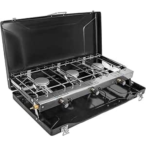 3-Burner Propane Camping Stove 19800 BTUs, Portable Camping Stove with 3 Adjustable Burners, Portable Camping Grill, Built-in Carry Handle for Car, Camping, BBQ, Picnic, Cooking