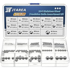 340-Piece 304 Stainless Steel Ball Bearing Set 14 Values 1-10 mm Stainless Steel Balls Metal Balls Ball Bearing Ball Bearing Assortment Kit