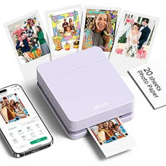 Nelko Photo Printer PP01 Colour Portable Mini Photo Printer for Smartphone with 20 Photo Paper, Inkjet Sticker Printer, Sticky Back Photos for iOS & Android, Fun Editing App, Purple
