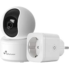 NIVIAN 360° WiFi Dome Surveillance Camera Plug, 2K Audio, Bi-directional Detection, Car Tracking, Indoor, Compatible