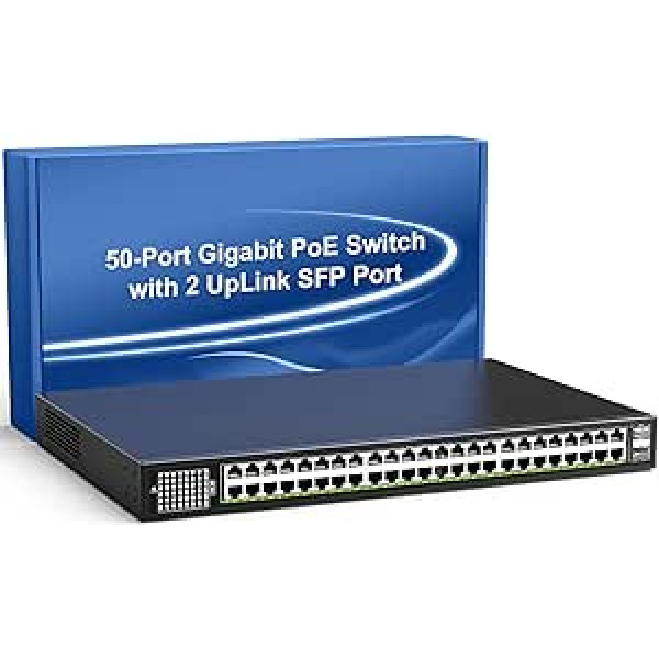 48-Port Gigabit PoE Switch Unmanaged with 2 x 1000Mbps Uplink SFP Port, VIMIN 50-Port PoE Ethernet Switch Supports IEEE802.3af/at, 100 Gbit/s Switch Capacity, 400 W Power, Plug and Play