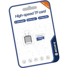 SECUEYE 32 GB TF-Speicherkarte mit Typ-C-Adapter, Klasse 10, FAT32, Hochgeschwindigkeits-Lesen/Schreiben, 24/7-Aufnahme, für Überwachungskamera, Dashcam und mehr (32 GB + Kartenleser)
