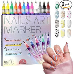 12 Colours 3D Nail Polish Pen Set, Nail Art Pen DIY Line Nail Art Graffiti, Nail Tip Nail Art Beauty Decorate Manicure Tools, Nail Polish Pens Nail Design for Christmas (2 Sets)