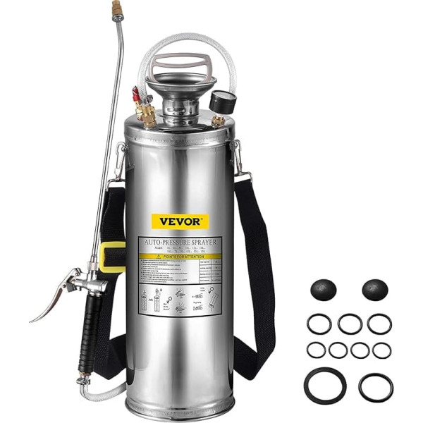 VEVOR Pressure Sprayer 6L Stainless Steel Garden Sprayer with Valve and Pressure Gauge Suitable for Home, Garden, Tourist Vehicles, Special Vehicles, Ships, Vehicle Cleaning, Carpet Cleaning