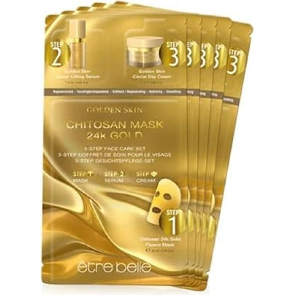 Energy 3-Step Face Care Set être Belle Cosmetics with Lifting Serum, Cloth Mask and Caviar Day Cream Pack of 5 Fleece Mask Face Mask