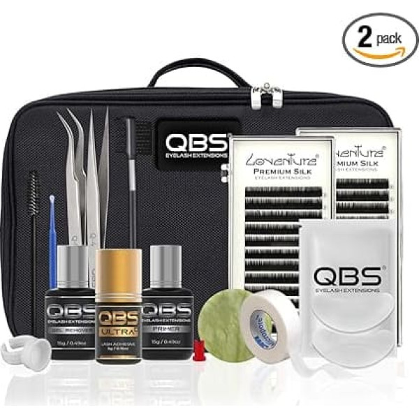 QBS Eyelash Extension Light Starter Kit - Professional Set for Applying False Eyelashes with Loventure Silk Lash, Ultra Plus Glue, Gel Remover and Primer (Kit1)
