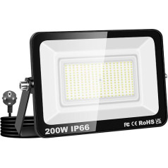 AUXTINGS 200 W LED Outdoor Spotlight with Plug, 20000 LM Outdoor Spotlight IP66 Floodlight 4000 K Warm White Outdoor Floodlight with 156 cm Cable for Garden Backyard Driveway Garage Patios