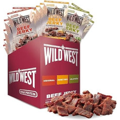 Wild West Beef Jerky, 12 x 60 g Honey BBQ Beef, Beef Jerky High Protein Dried Meat, Protein Snack