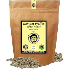 UNCLE SPICE® White Kampot Pepper - 120 g Kampot Pepper White - Premium Quality - Whole Sun-Dried Pepper Berries, White Peppercorns Whole, Hand-Picked for the Mill