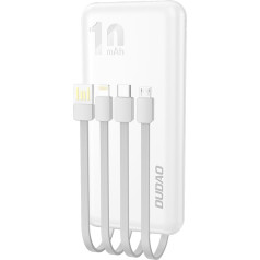 Dudao Powerbank K6Pro 10000mAh universāla ar USB-C microUSB Lightning kabeli, balts