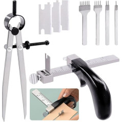 Keadic Professional Leather Work Tool Set Includes Leather Cutting Tool, 4 mm Lacing Sewing Punch Set and Adjustable Divider Compass, Leather Strength Kits for Leather Crafts Making DIY Sewing