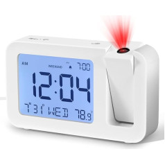 Projection Alarm Clock, Alarm Clock with Projection with Temperature Display, Date and Day of the Week, Alarm Clock Digital Power Cord Included, Projection Clock for Bedside Table and Desk in Bedroom