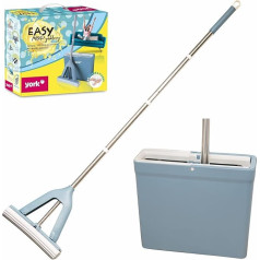 YORK Easy Mop Floor Mop with Absorbent PVA Sponge - 34 cm Floor Mop without Wet, Dirty Hands Mop Set with Bucket, Telescopic Handle 130 cm, Blue, 34 x 12.5 x 29.5 cm