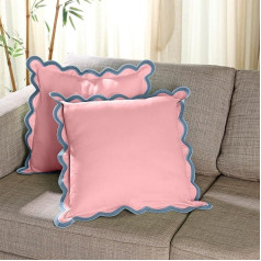 Folkulture 2 Pack Scalloped Edge Throw Pillow Covers Accent Pillow Covers Boho Throw Pillow Covers for Couch Pillows Living Room Pink 20x20 Inch