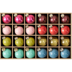 DN DECONATION Colourful Christmas Baubles Set of 24 Glass, Shiny Mini Christmas Tree Baubles in Pink, Blue, Green & Brown, Small Christmas Tree Decoration Set for Christmas Tree Decoration, Wedding