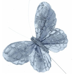 Glitter Butterflies 7cm Silver - 12 per pack on 20cm wire