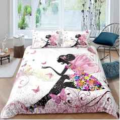 Butterfly Girl Bed Linen for Children, 135 x 200 cm, Children's Bed Linen Duvet Cover and Pillowcase Set, Girls, Pink, Colourful Single Bedding Set
