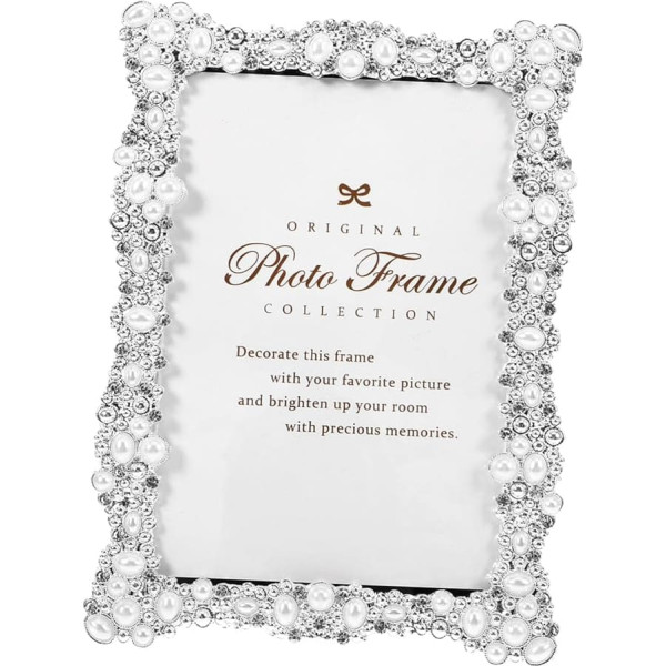 Beaded Picture Frame, Metal Picture Frame, Ornament, Memorial Gifts, Vintage Picture Wall Mount, Free Standing Baroque Frame, Oval Frame, Zinc Alloy Wedding, White Decorations