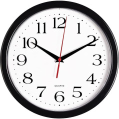 Bernhard Products Black Wall Clock, Silent Non Ticking Quality Quartz Battery Operated 10 Inch Round Easy to Read Home/Office/School Clock