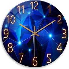 Glas-Wanduhr für Wohnzimmer, blaue Uhr, batteriebetrieben, große Wanduhr, nicht tickend, 50,8 cm