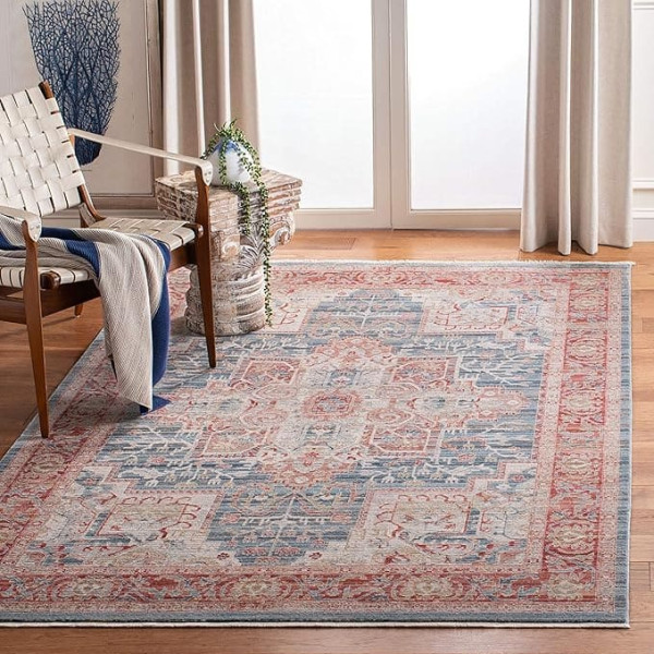 SAFAVIEH Kenitra Collection Contemporary Rug for Living Room Dining Room Bedroom Short Pile Blue and Red 3ft x 5ft