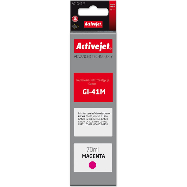 Effiki Activejet ac-g41m tintes pudelīte (rezerves canon gi-41m 4544c001; augstākās kvalitātes; 70 ml; sarkana)