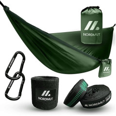 NORDMUT® Ultralight Outdoor Hammock [with Mounting Set] Camping Hammock Including Tree Protection Set for Camping, Outdoor and Garden - Max. Load Capacity 300 kg
