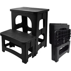 2 Step Stool, Portable Folding Stool with Non-Slip Tread Surface, 150 kg Load Capacity, Foldable Step Stool for Children and Adults, 2 Step Stool for Kitchen, Home, Office, Outdoor
