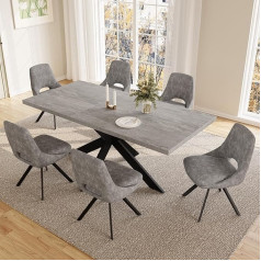 JIEXI Dining Sets for 4-6 People, Extendable Dining Table with Chairs, Modern Grey MDF Wooden Table, Suitable for Living Room, Kitchen (130-170 cm Table + 6 X-shaped Grey Chairs)