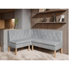 Corner Bench for Dining Room - Kitchen Corner Bench with Storage Container - Modern Sitting Area Kitchen - Fabric Velour - Padded Backrest - Grey - Monolith 84-140 x 200 cm