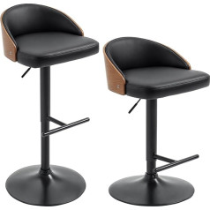 HOMCOM Set of 2 Bar Stools with Footrest Swivel Bar Chairs Bar Chairs Height Adjustable Swivel Chairs Kitchen Chairs Faux Leather Wood Black + Coffee 48 x 49.5 x 76-96 cm