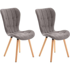 CLP Set of 2 Elda Dining Room Chairs, Fabric, Faux Leather, Velvet, Armchair with Robust Wooden Frame and Stylish Decorative Stitching, Colour: Light Grey, Material: Fabric