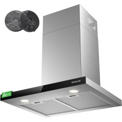 Gasland TR60SS Cooker Hood 60 cm Recirculation Quiet Cooker Hood Exhaust Air Energy Efficiency A++ 881 m³/h Activated Carbon Filter, 4 Levels Touch Control Wall Mounted Extractor Hood with Filter
