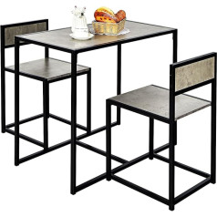 LIFEZEAL Bar Table Set, 3-Piece Dining Set, Industrial Dining Table with 2 Metal Chairs, Space-Saving Bar Table and Bar Stool, Kitchen Table Set for Kitchen, Dining Room & Bistro (Grey)