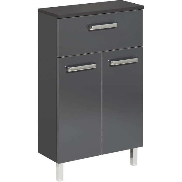 Pelipal Quickset 311 Bathroom Cabinet Gloss Anthracite 50 cm Wide Base Cabinet with 2 Doors, 1 Drawer and 1 Shelf