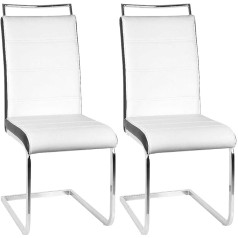 homewell Dining Room Chairs, Set of 2, Dining Room Chairs for Kitchen and Dining Room, Swing Chair, Faux Leather, Recessed Grip, Chrome-Plated Metal Frame, 44 x 46 x 101 cm (White + Black)