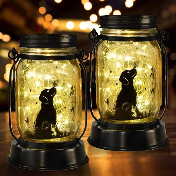 Laterne Licht 01 Hundelaterne Gartenleuchte Gartendekoration, Hundegeschenke, Gartengeschenke, Geschenke für Frauen, Geschenke für Frauen, Geschenke für Mutter, Geschenke für Oma, Glaslicht, Geschenke